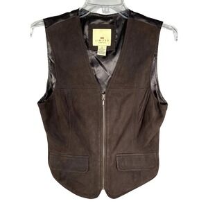 Limited America Leather Zip Vest Womens Small Suede V-neck Y2K